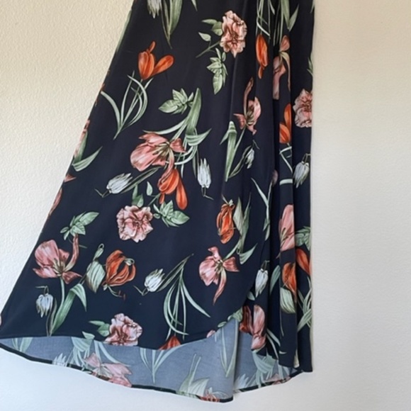 Lulus | Magdalena Navy Blue Floral Print Wrap High-Waist Maxi Skirt | Size S - Picture 7 of 13